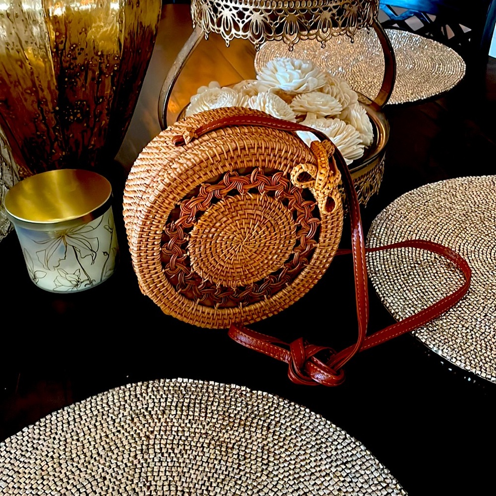 Cute woven rattan bag. New without tags.